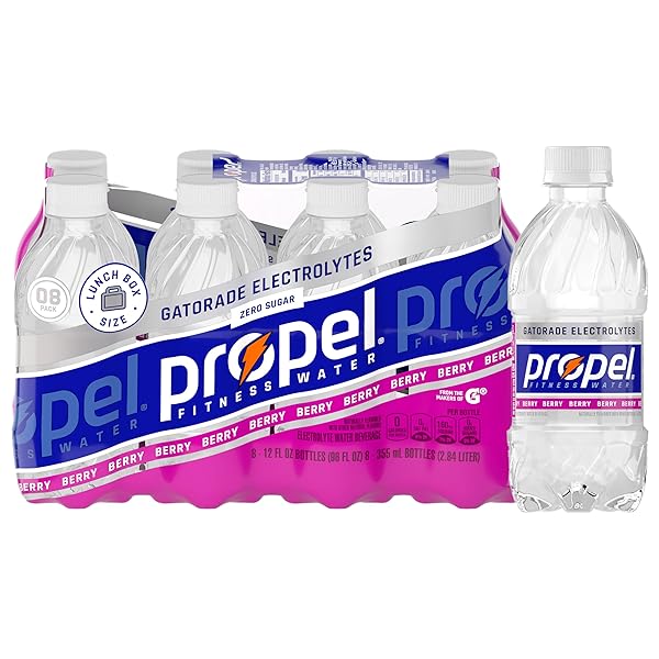 PROPEL ELECTROLYTE ENHANCED WATER SPORTS DRINK, BERRY FLAVORED WATER, ZERO CALORIE & ZERO SUGAR HYDRATION WITH ELECTROLYTES AND VITAMINS C & E, 12 FL OZ WATER BOTTLES (8 PACK)
