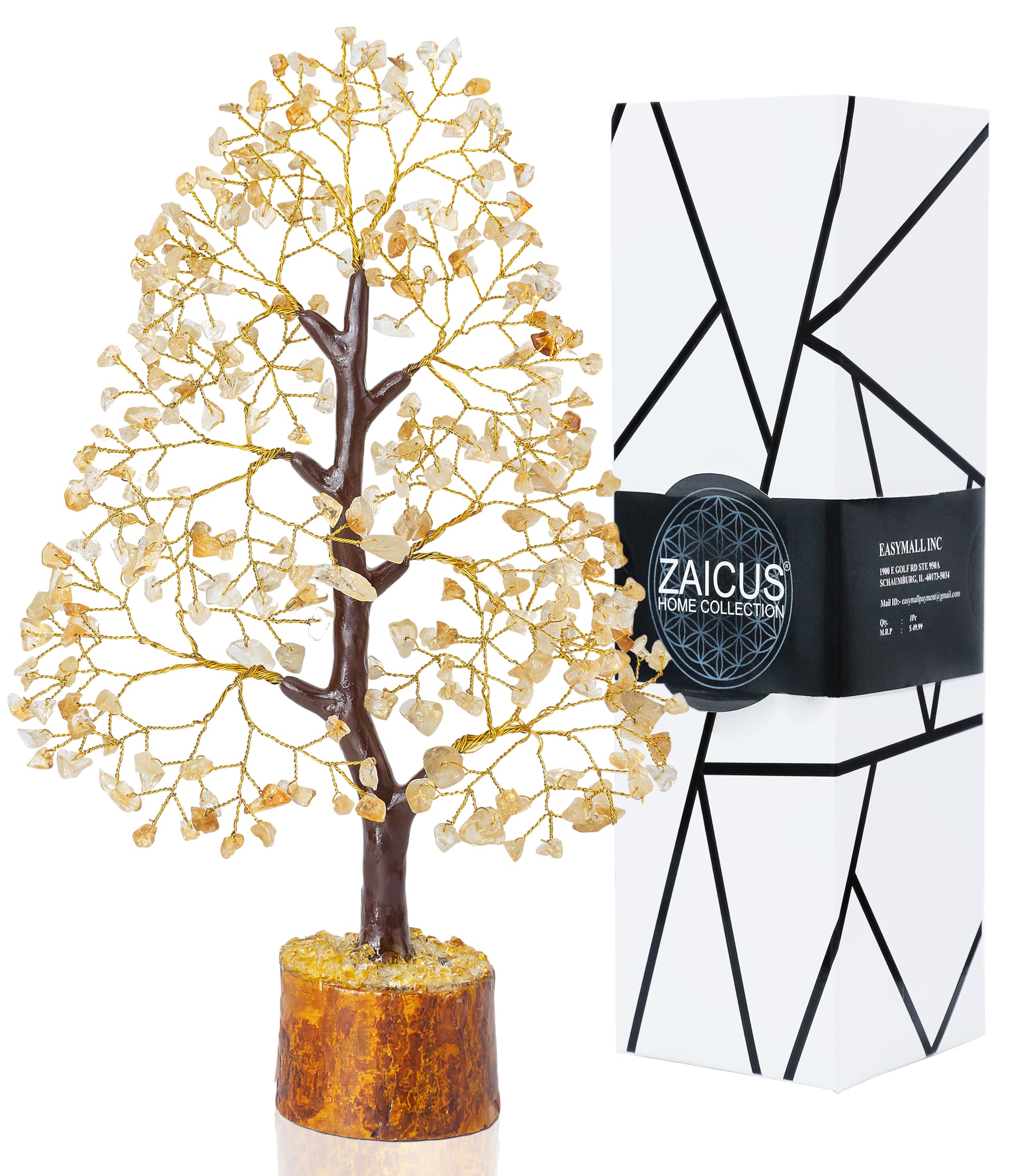 ZAICUS Gemstone Feng Shui Bonsai Money Tree for Crystal Healing Energy Generator Spiritual Chakra Home Office Interior Decor Ideal GiftÉ (Citrine Golden Wire)