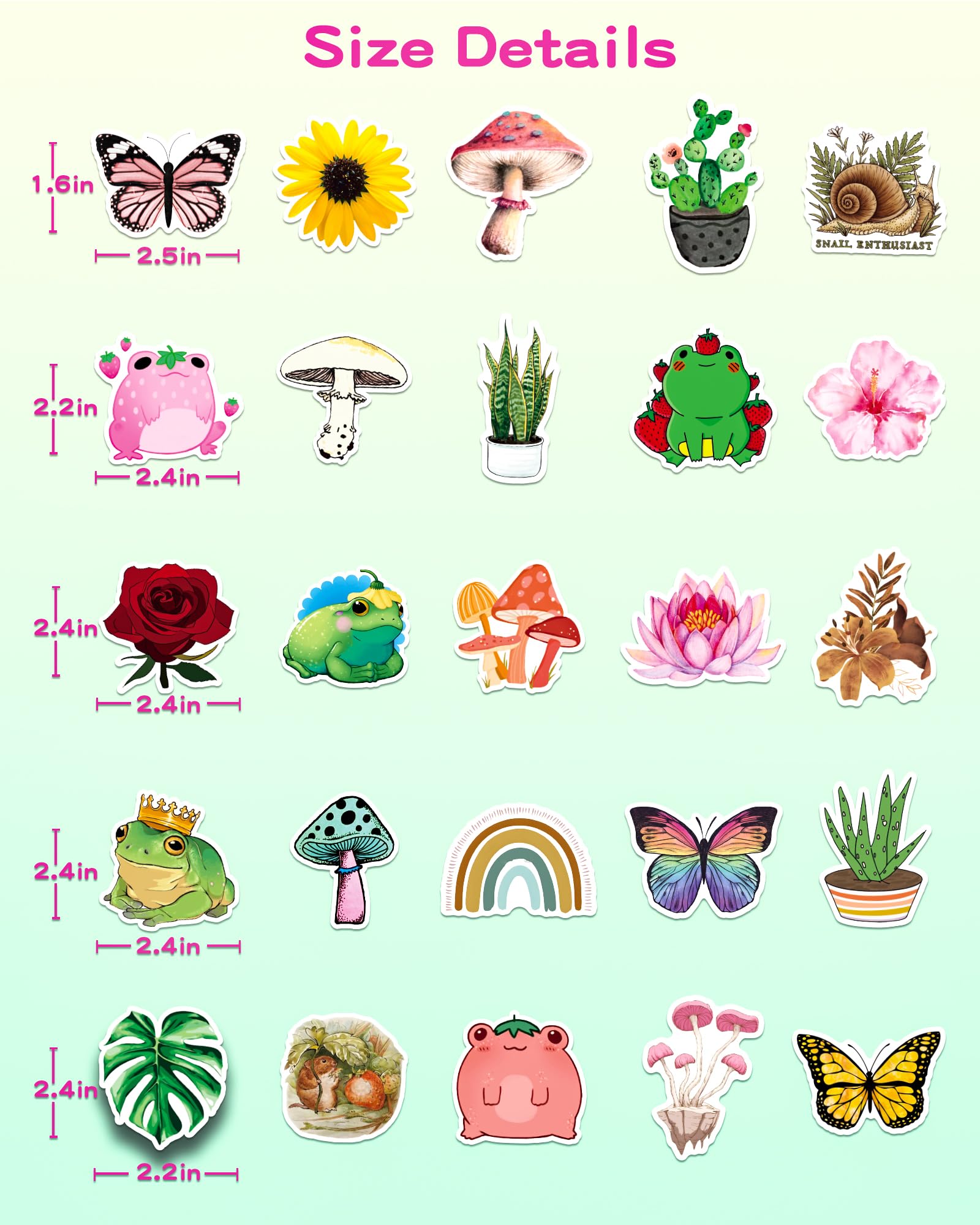 AOWDIAO 300 Nature Stickers Pack 6 Mixed Themes Vinyl Waterproof Stickers Decals for Water Bottles Laptop Phone Scrapbook Journal Car