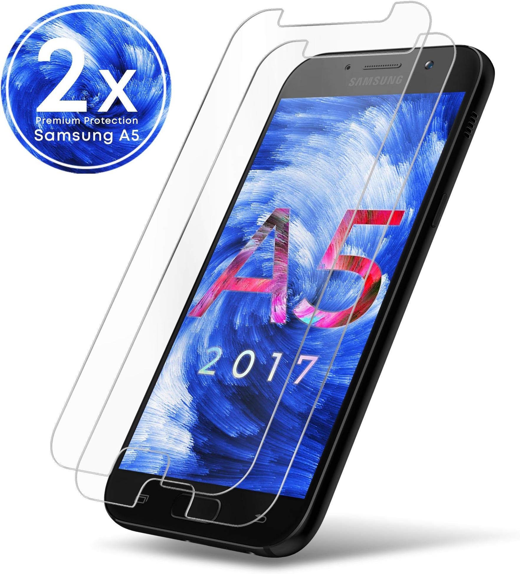 UTECTION 2X Tempered Glass for Samsung Galaxy A5 - Screen Protector Guard 9H - Anti-Scratch & Shatter - Bubble Free Installation - Display Film Crystal Clear Transparent