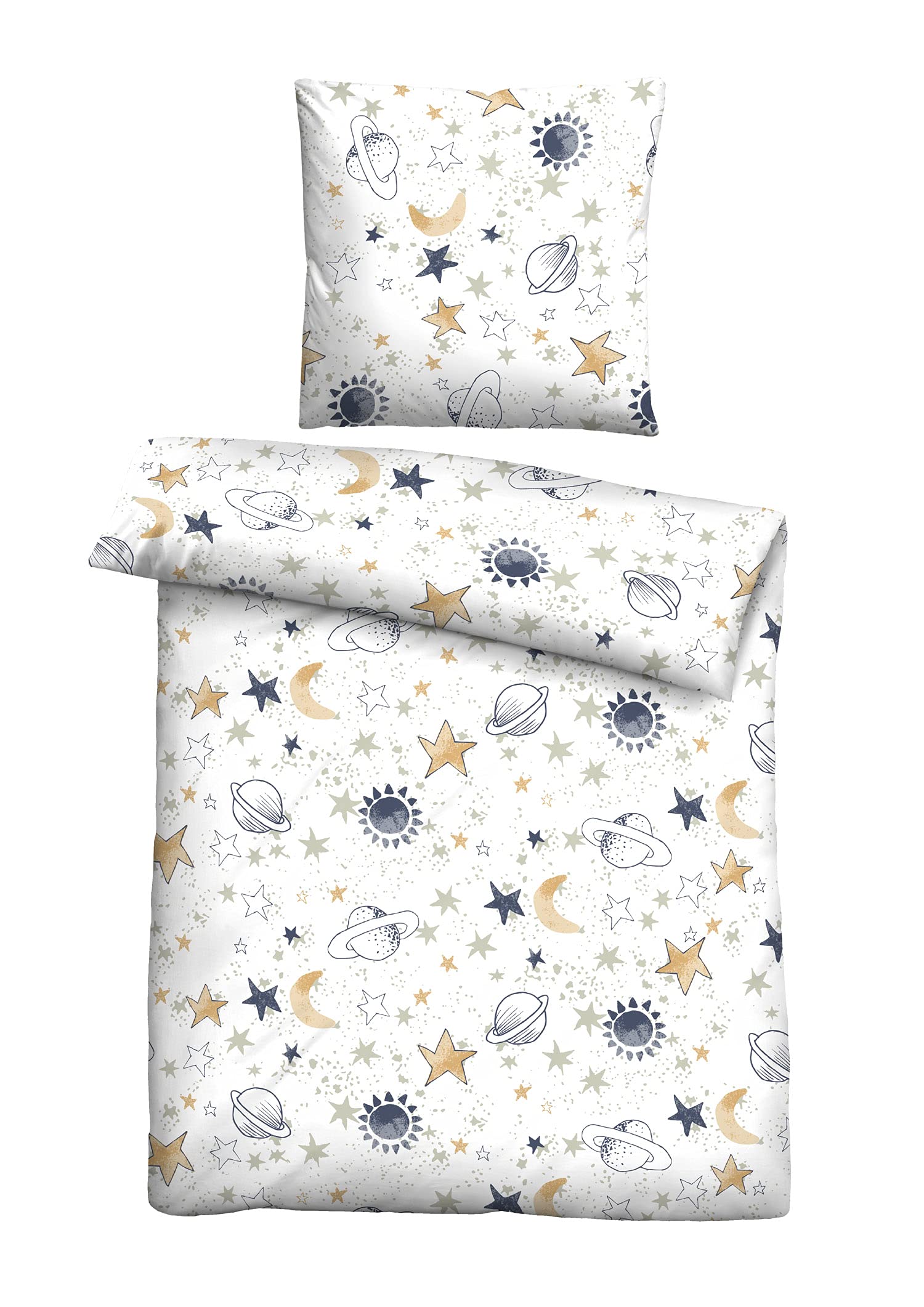 biberna 0004645 Flannelette Bed Linen Set with Pillowcase 1x 135 x 200 cm and 1x 80 cm White