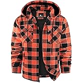 V VALANCH Men's Flannel Shirt Jacket with Hood Fleece Lined Plaid Jacket Zip Up Winter Warm Coat