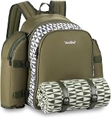VonShef Picnic Backpack 4 Person Green with Complete Dining Set & Blanket view 8