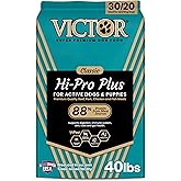 VICTOR Super Premium Dog Food – Hi-Pro Plus Dry Kibble – High Protein Dog Food with 30% Protein – Beef, Chicken, Pork, Fish Meals, Gluten Free - for High Energy and Active Dogs & Puppies, 40lbs