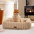 Bedsure Cute Dog Bed for Small Medium Dogs - Washable Furry Puppy Beds, Rectangle Orthopedic Corduroy Fleece Pet Beds with Removable Zipper Cover, 25x21x7inches, Tuscan Beige