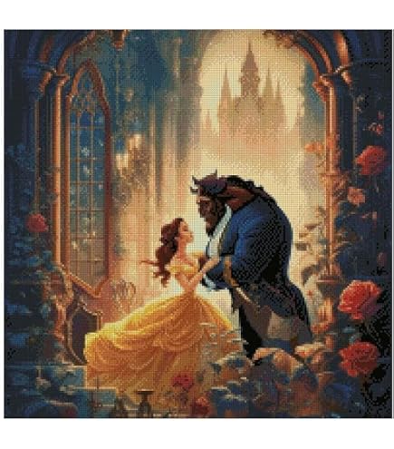 Beauty and The Beast in Front of Castle, Counted Cross Stitch Kit