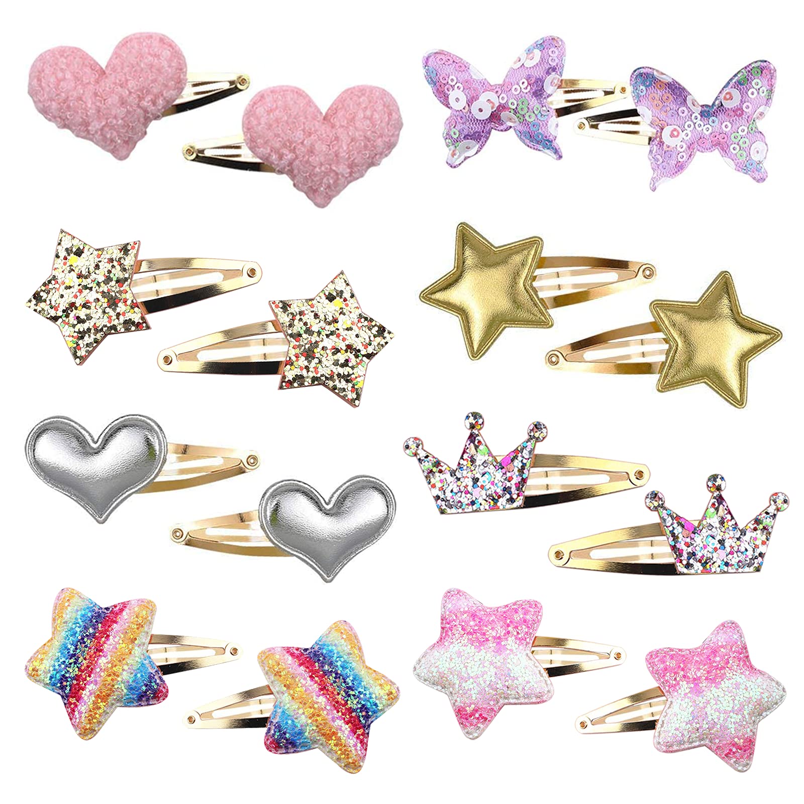 Photo 1 of 8 Pairs/16 Pack Hair Clips for Girls, Gingbiss Butterfly Metal Snap Hair Clips, Cute Girls Barrettes Heart Shaped Hair Clips Accessories for Kids