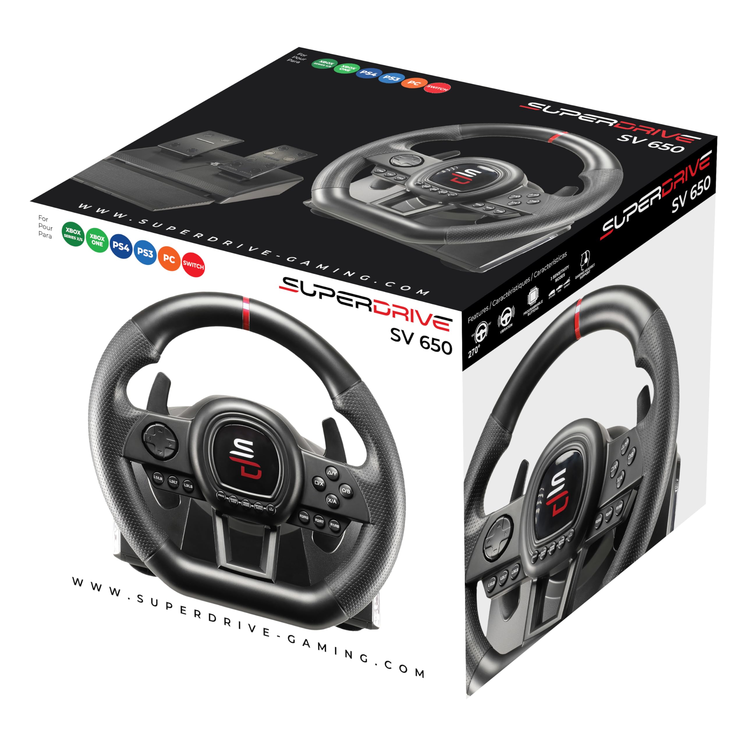 Superdrive - SV650 Racing steering wheel with pedal and paddle shifters for Xbox Serie X/S, Switch 2, Switch, PS4, Xbox One, PC