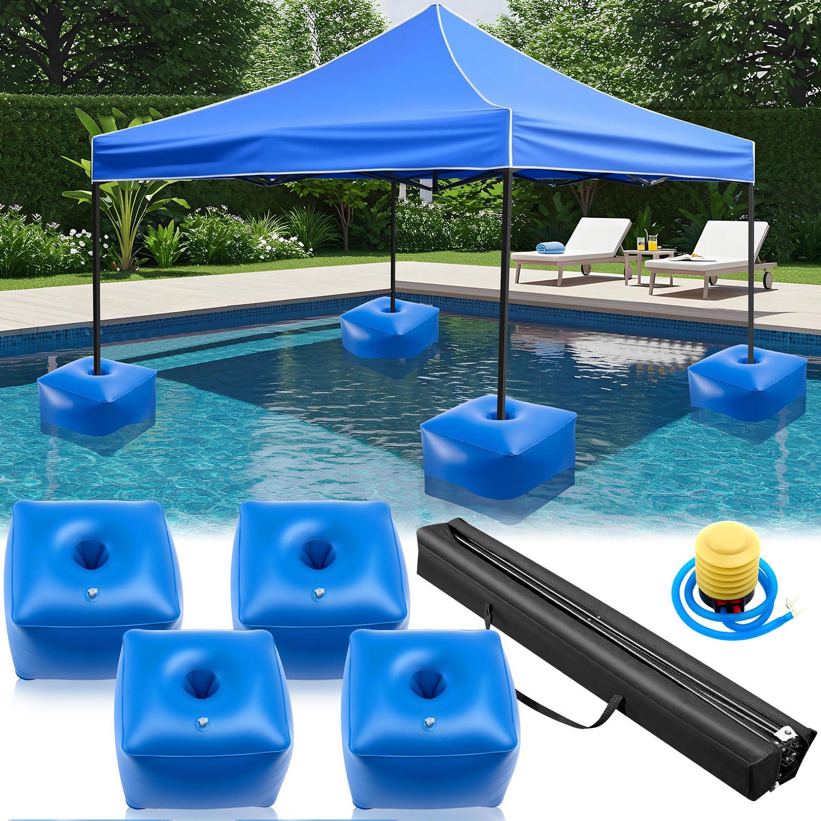 Photo 1 of Leinuosen 10'× 10' Floating Pool Canopy Set with 4 Pcs Water Canopy Shade Float Kits Steel and Aluminum Frame Floating Tent for Pool Lake Beach Include Hand Air Pump and Carry Bag