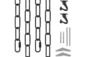 Omytie 12 Ft Heavy Duty Hanging Chain Kit with Connection Locks & Swag Ceiling Hooks for Lighting Fixture, Chandelier, Pendant, Lantern, Swag Lamp, Plant/Flower/Fruit Basket, Bird Feeder (Black)