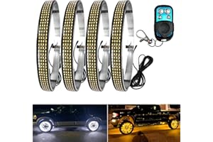 NBWDY 17in Quad Row Amber White Wheel Ring Lights w/Amber Turn Signal Fuction RF Remote Control,4320LEDs Waterproof IP68 Rim Tire Wheel Lights for Truck Car SUV Pickup