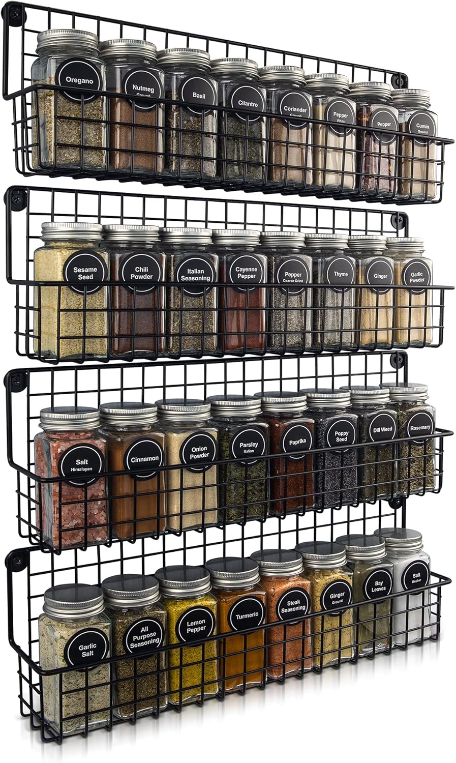 Aesthetic Farmhouse Spice Racks For Wall Mount - Space Saving And Easy To Install Set of 4 Hanging Racks - The Perfect Seasoning Organizer For Your Kitchen: Home Improvement
