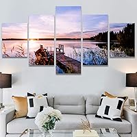 SIGNWIN 5 Panel Canvas Wall Art Modern Art Farmhouse/Country Lake Multicolor Nature Photography Relax/Calm for Home Decorations Ready to Hang - 60