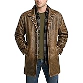 LP-FACON Men's 3/4 Mid Length Genuine Leather Trench Coat - Vintage Leather Blazer Jacket Car Coat