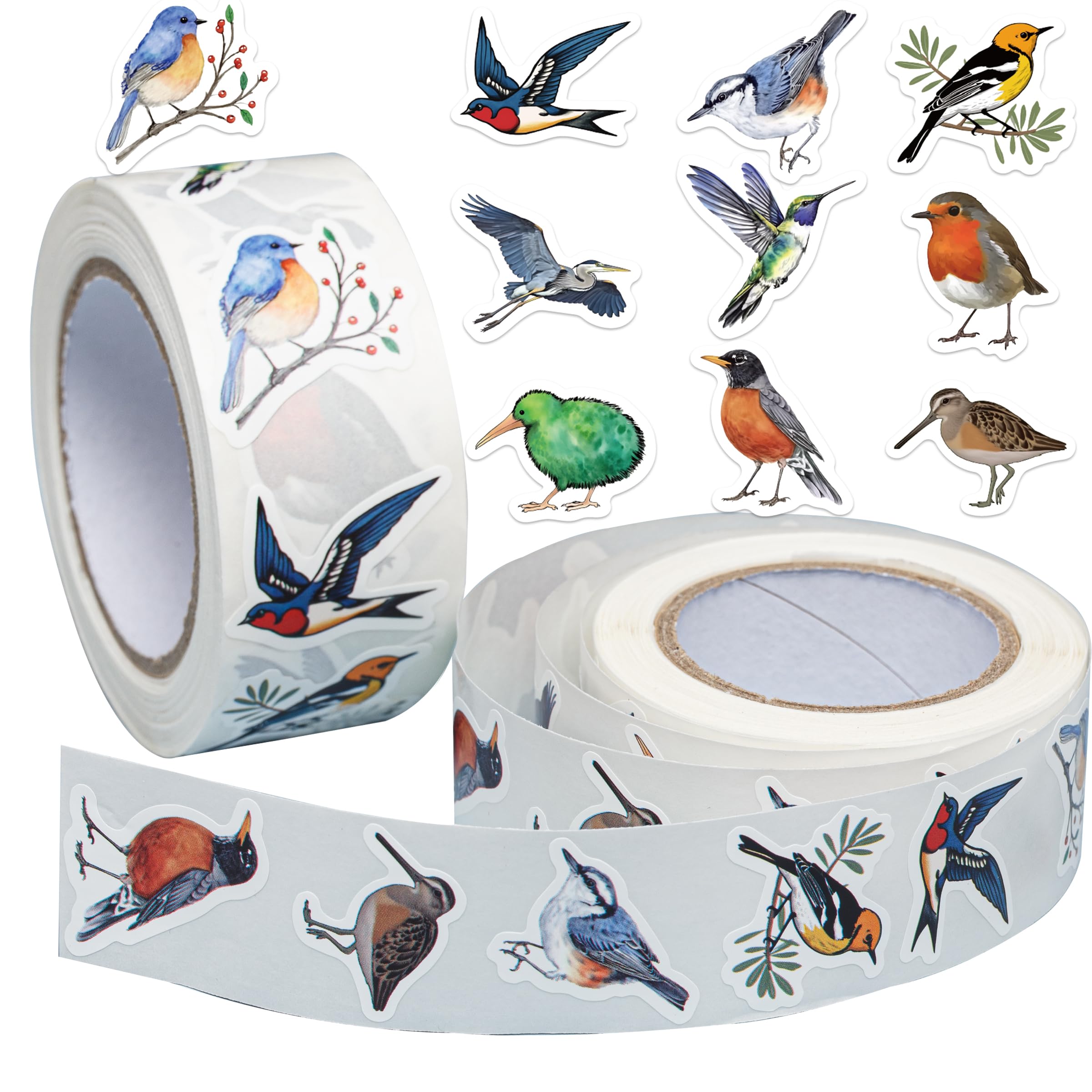 Photo 1 of 1000Pcs Bird Stickers Roll, 2 Rolls 10 Styles Self-Adhesive Stickers for Kids - Waterproof Tropical Stickers for Scrapbooks, Party Decorations & Classroom Rewards