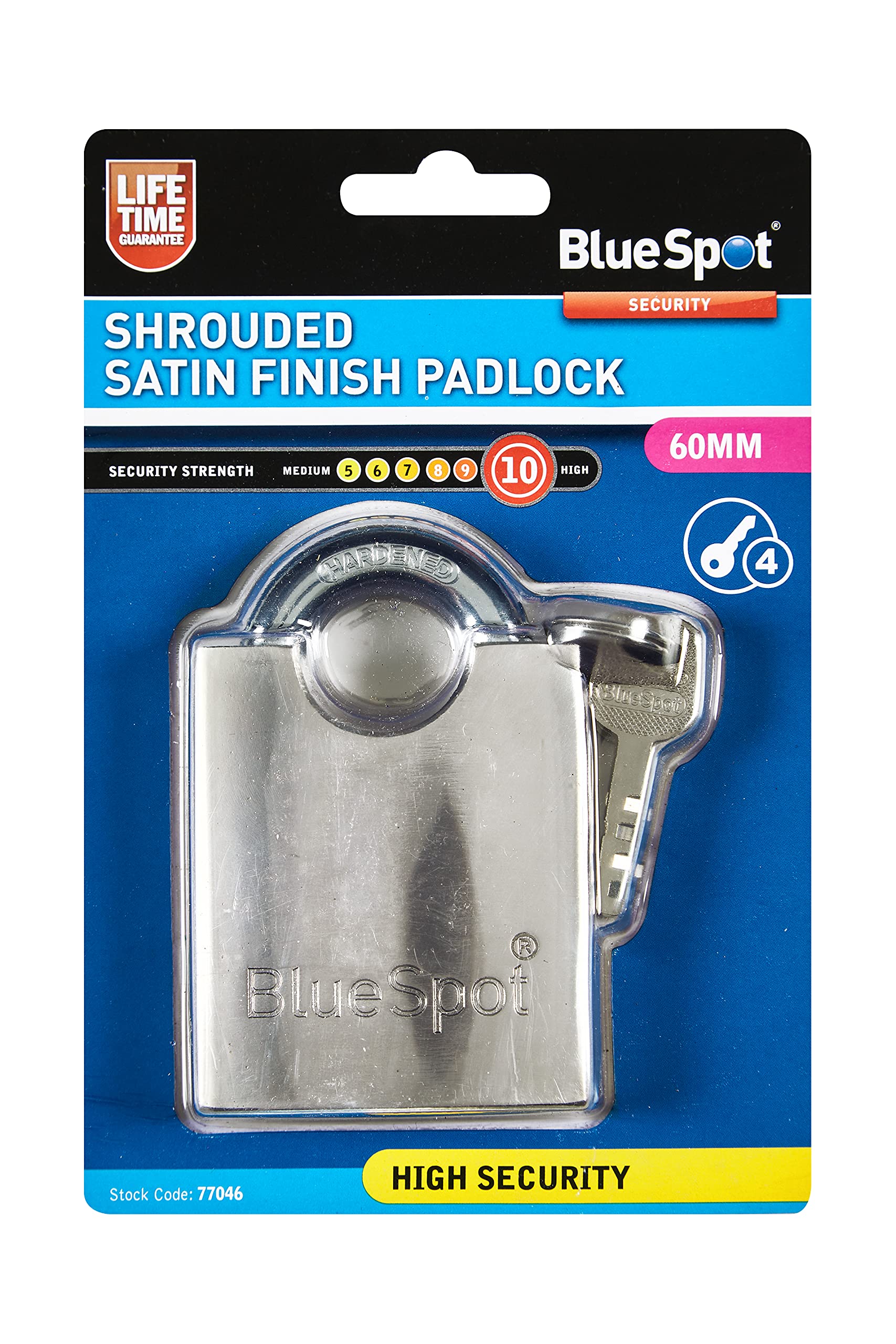Blue Spot Tools 77046 60mm Shrouded Satin Finish Padlock