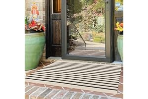KOZYFLY Black and Beige Striped Porch Rug 27.5x43 Inches Area Rug Washable Outdoor Doormat Front Door Mat Cotton Striped Indoor Outdoor Rug for Front Door Kitchen Entryway Patio Porch