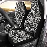 Bulopur Grey Leopard Print Auto Seat Cover for Men Women, Car Front Seats Accessories Interior Decor 2 Pcs Suit All Seasons Use