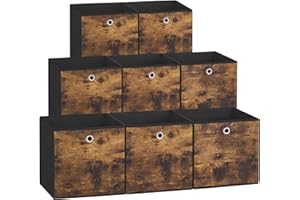 SONGMICS Storage Cubes, Set of 8 Storage Bins, Foldable Fabric Storage Boxes, 10.2 x 10.2 x 11 Inches, Fit Cube Storage Unit, for Clothes, Bedroom, Living Room, Rustic Brown and Ink Black URFB826B01