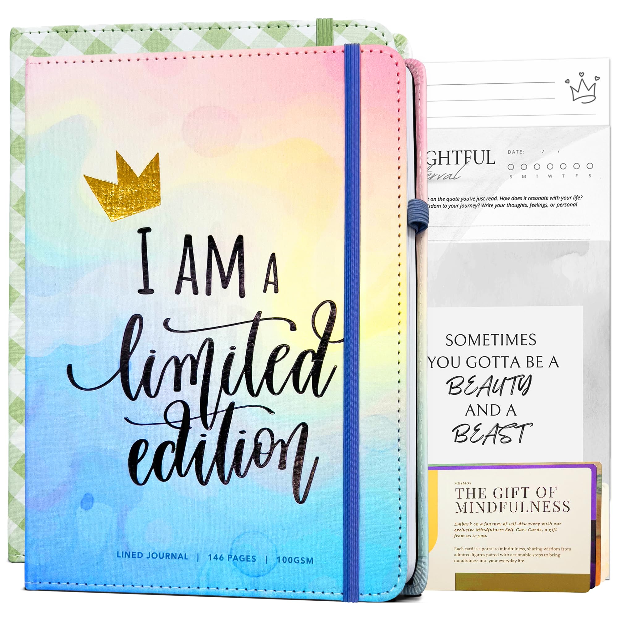 MESMOS A5 Vegan Leather Lined Journal for Women, Inspirational and Cute Writing Leather Journals for Women, Hardcover Pretty Notebooks for Writing (Pastel)
