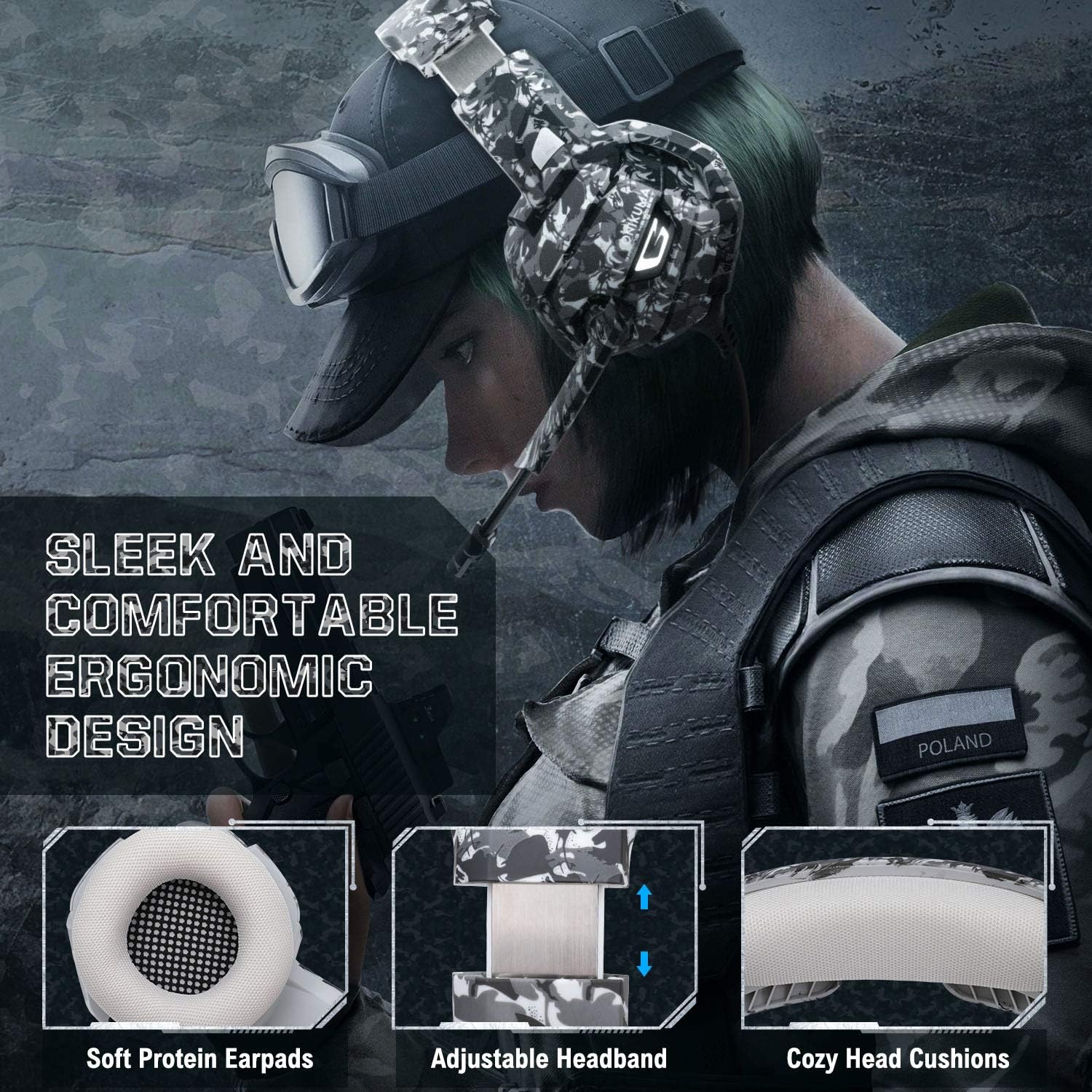 ONIKUMA Gaming Headset PS4 Headset, PC Headset with Noise Canceling Mic & LED Light,Memory Earmuffs Gaming Headphones for PS4, MAC, PC（Adapter Not Included）: Computers & Accessories