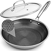 Tibbicc 10 Inch Frying Pan Stainless Steel Skillet Chef's Pan with Matching Tempered Glass Lid, PFOA-Free Non-Toxic Kitchen Cookware, Dishwasher & Oven Safe, Induction Compatible All Cooktops
