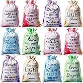 Supervitae 30 Pcs Religious Gift Bags with Drawstring Small Christian Candy Gift Bags 4 x 6 Inch Burlap Jewelry Bible Verse for Easter Mother's Day Wedding(Thank God)