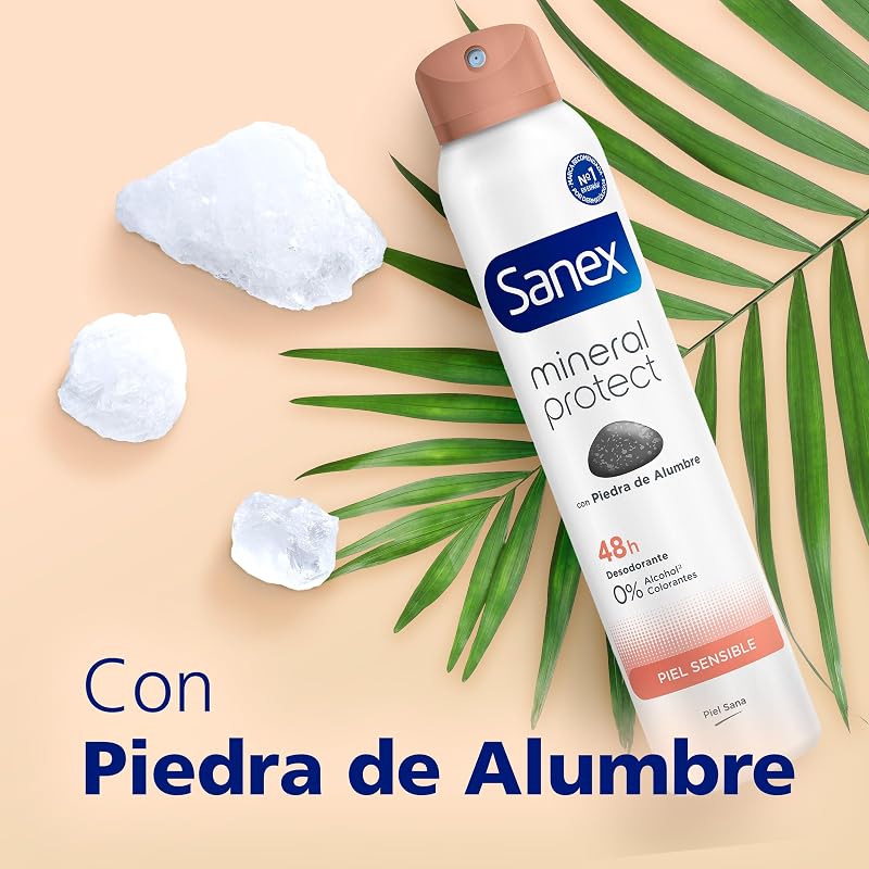 Sanex natur protect desodorante spray, embalagem 6 unidades x 200ml, proteção 24h contra mau odor, com pedra de alúmen, álcool 0%, sem alérgenos ou corantes, pele sensível