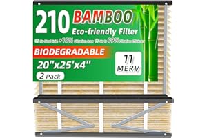 VELNOR 2 Pack 210 Bamboo Air Filter Replacement Biodegradable MERV 11 Fit for AprilAire Models 1210, 1620, 2216, 2210, 3210, 4200, 20x25x4 Furnace Filter, 210 Whole House Air Purifiers Replacement Filter