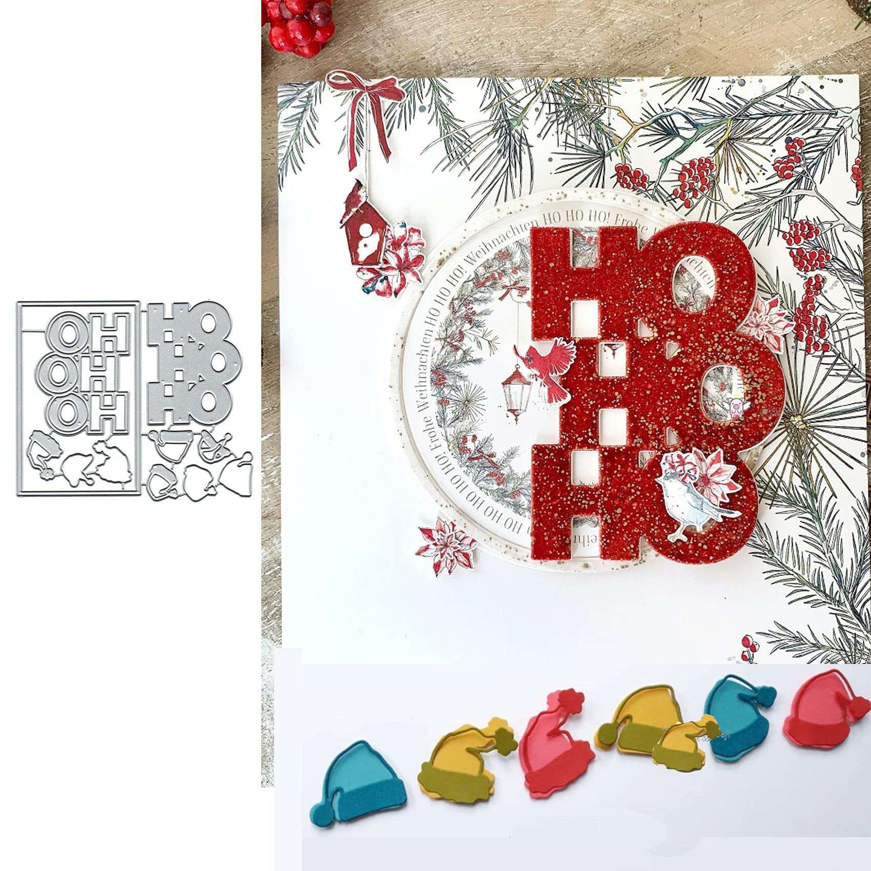 Letter Christmas Hat Frame Metal Die Cuts,Merry Christmas Tree Letter Word Hat Card Cutting Dies Cut Stencils DIY Scrapbooking Album Decorative Embossing Paper Dies Festival Card Making