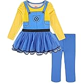 UNIVERSAL Minions Girls 2 Piece Long Sleeve Glitter Tulle Dress and Footed Stockings for Toddlers