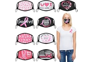 Trnayi 9 Pcs Breast Cancer Awareness Face Mask Pink Ribbon Masks Washable Stretchy Reusable Face Mask for Women Adult Winter Riding Running