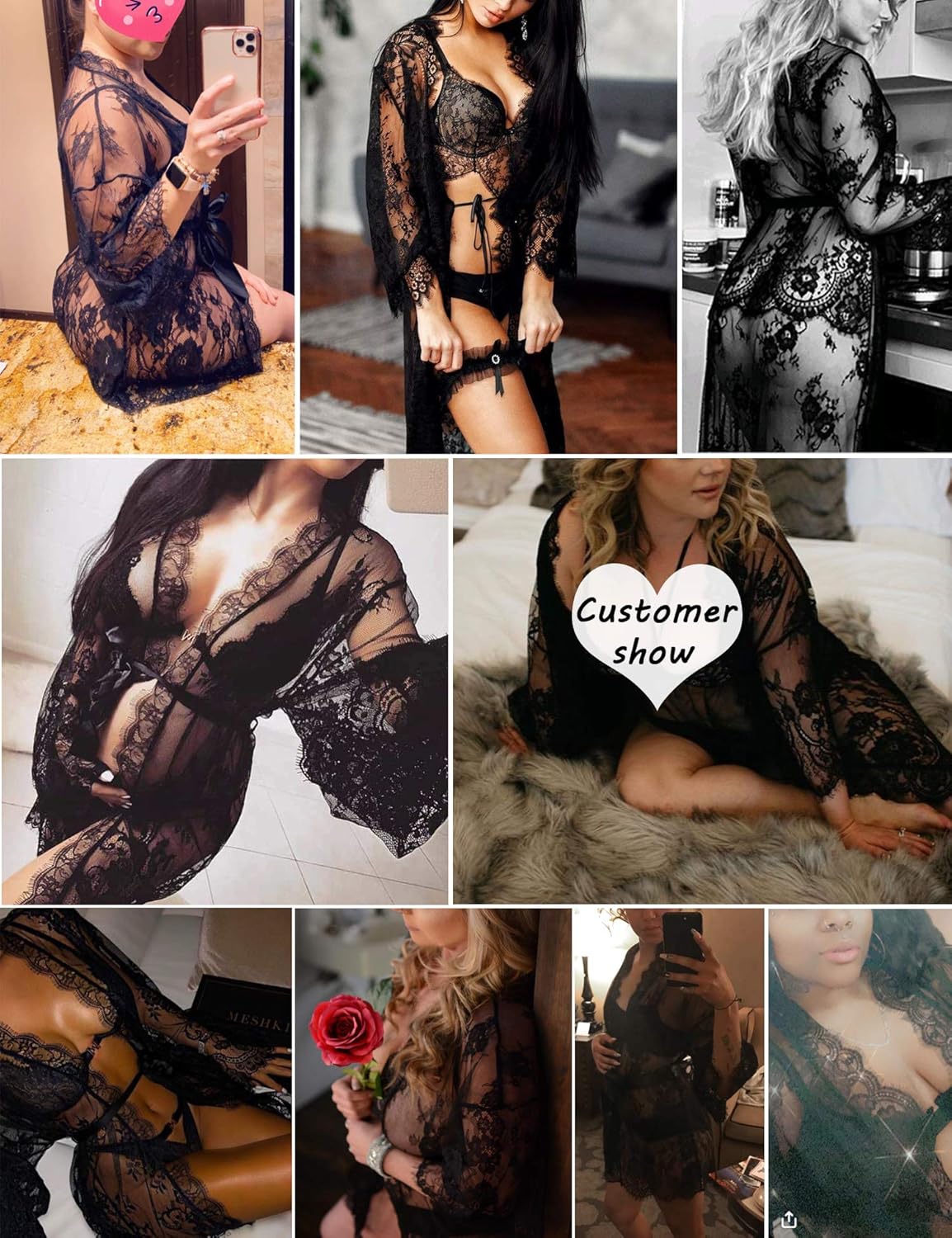 Avidlove Women's Lace Kimono Robe Babydoll Lingerie Mesh Nightgown S-4XL at  Women’s Clothing store