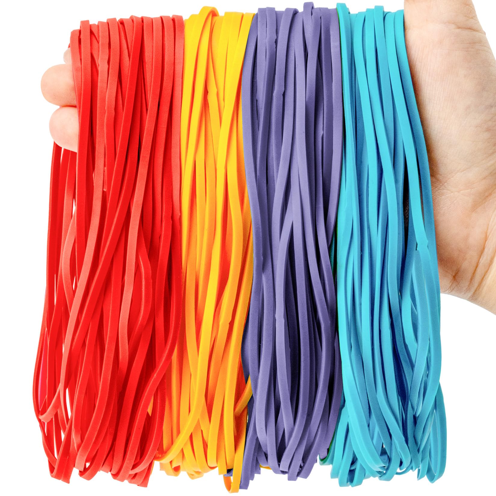 Photo 1 of Large Rubber Bands Heavy Duty- Sukh 150PCS 7 Inches Extra Large Rubber Bands for Home Kitchen Office Huge Size Good Elasticity Jumbo 4 Colors, Ideal for Organizing Files, Newspaper, Express Box