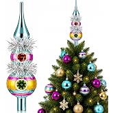 Seenelling 13'' Vintage Christmas Glass Tree Topper Finial Reflector Decor | 3 Tier Large Christmas Mid Century Finial Vintage Treetop Decor for Xmas Home Gift Vintage Holiday Party Decoration