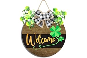 Davsolly St Patrick Day Wreath for Front Door St Patrick Day Welcome Sign Shamrock Wooden Wreath for St Patrick Decorations