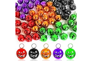 LIGHOON Halloween Pumpkin Jingle Bells for Craft - 30 Pcs 1 Inch Colorful Beads for DIY Wreath Party Decoration