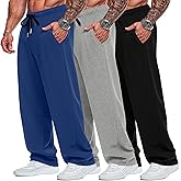 Neer 3 Pack Big and Tall Men's Sweatpants Elastic Waist Wide Leg Open Bottom Pants Athletic Workout Joggers with Pockets