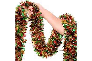 YUUBIN 50Ft Red Gold Green Christmas Garland Decorations,Xams Tinsel Stems Twist Garland Decor for Tree Stairs Railing Front Door Mantle Fireplace Indoor Outdoor Holiday Home