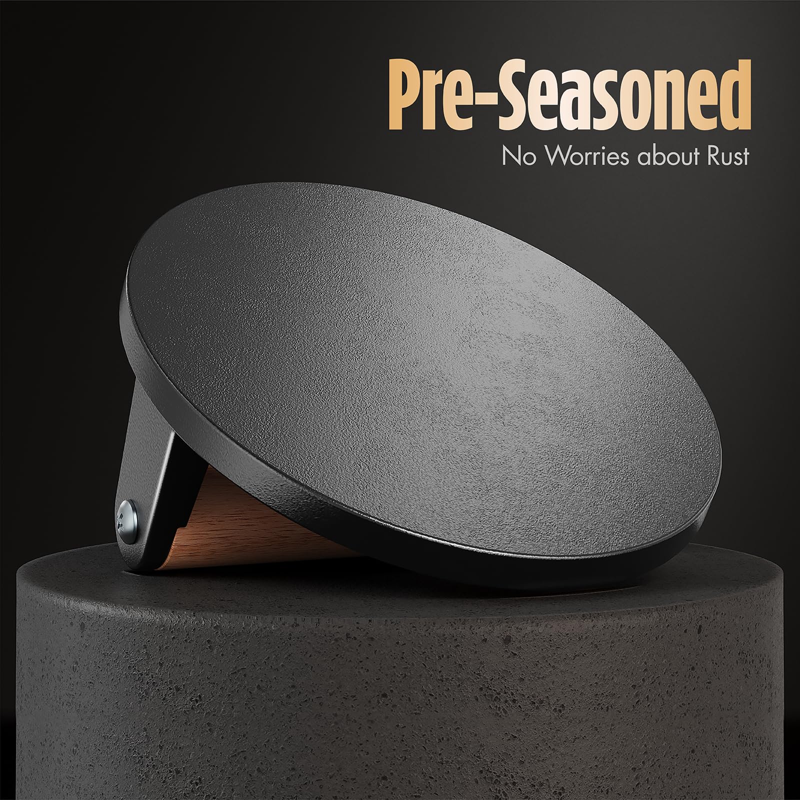 Pisol Smash Burger Press, Pre-Seasoned Cast Iron Hamburger Smasher, 2 lb Heavy-Duty Grill Bacon Meat Press Tool with Wood Handle, 6.6”