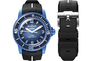 BONACE Strap for Blancpain Swatch,Curved Soft Rubber Waterproof Replacement Strap for Swatch Blancpain Fifty Fathoms,22mm Quick Release Band for Blancpain x Swatch Men Women with Remove Tool Kit