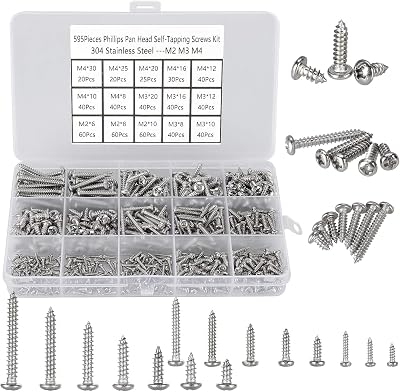 FandWay 304 Stainless Steel Self-Tapping Screws Set M2 M3 M4 Assortment 595Pcs