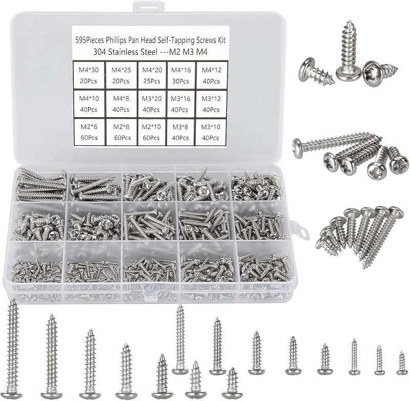 FandWay 304 Stainless Steel Self-Tapping Screws Set M2 M3 M4 Assortment 595Pcs