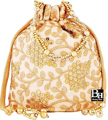 Bombay Haat Womens Silk Ethnic Rajasthani Potli Clutch Bag (Off-White)