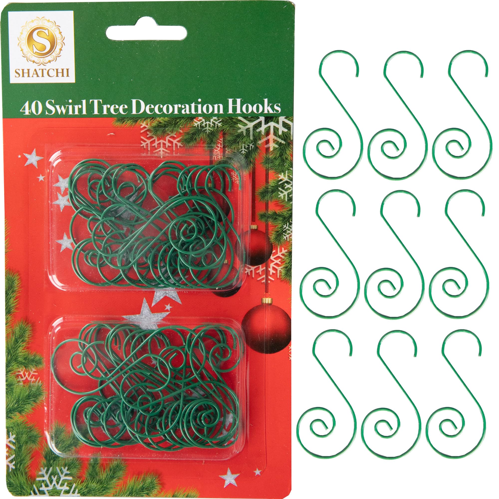 120Pcs Green Christmas Ornaments Hangers Hooks for Christmas Tree Baubles, String Lights – Reusable Swirl S Hooks for Easy Xmas Art Craft Decorations