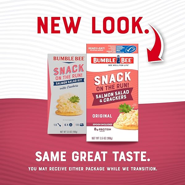 BUMBLE BEE SNACK ON THE RUN! PROTEIN SNACK PACK – 8G PROTEIN PER BOX – SALMON SALAD WITH CRACKERS KIT – READY TO EAT EASY-OPEN CAN – WILD CAUGHT MSC-CERTIFIED SEAFOOD (PACK OF 1)