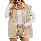 Shebote Womens Oversized Sleeveless Jean Denim Jacket Button Down Vest Top for Women Summer Waistcoat Jeans Vests Tops