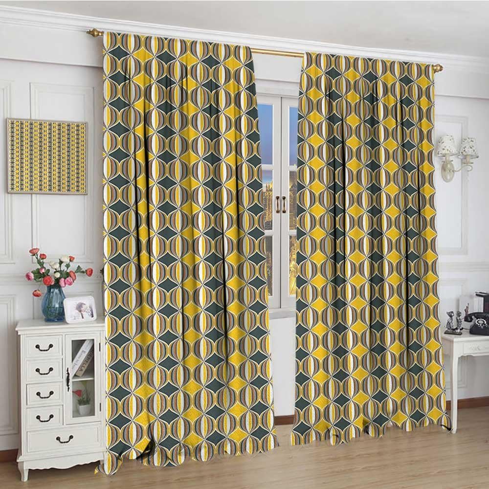 youpinnong Geometric Window Curtain Drape Ornate Curved Stripes in Circles Contemporary Abstract and Retro Style Decorative Curtains for Living Room 84"x72" Grey Yellow White