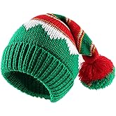 NociHah Christmas Elf-Hats Knitted Beanies-Hat for Women Men - Santa Skull Cap with Pompom