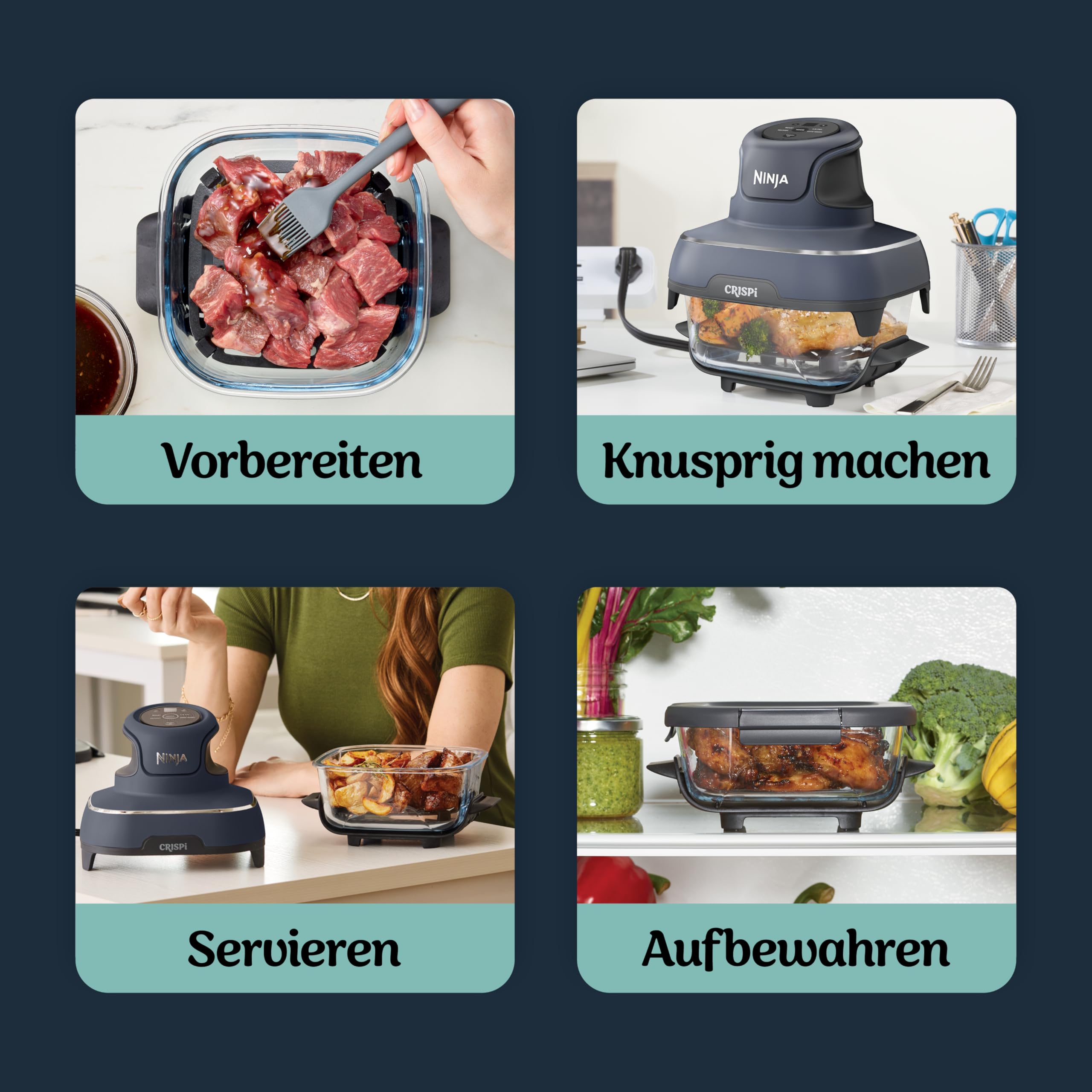 Ninja CRISPi Tragbare Air Fryer Heißluftfritteuse, 3,8 l, 4-in-1: Heißluftfrittieren, Braten, Warmhalten, Recrisp, Kompakt, 6 Portionen, 2 Herausnehmbare Glasbehälter & Deckel, 1700W, Grau FN101EUGY 8